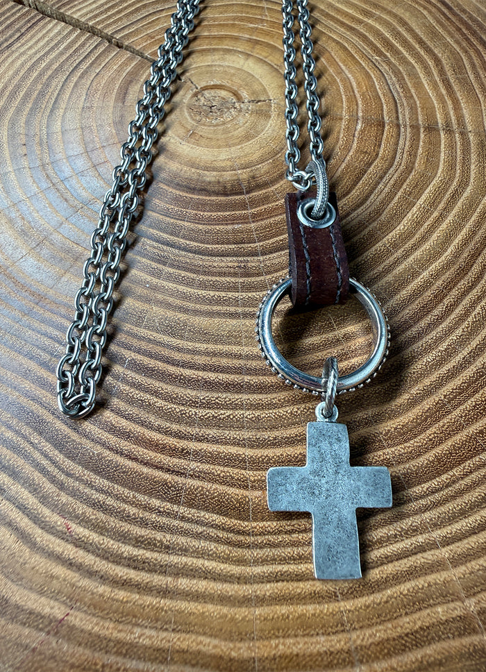 Belle Via Jewelry Leather "Francis" Necklace - Cross