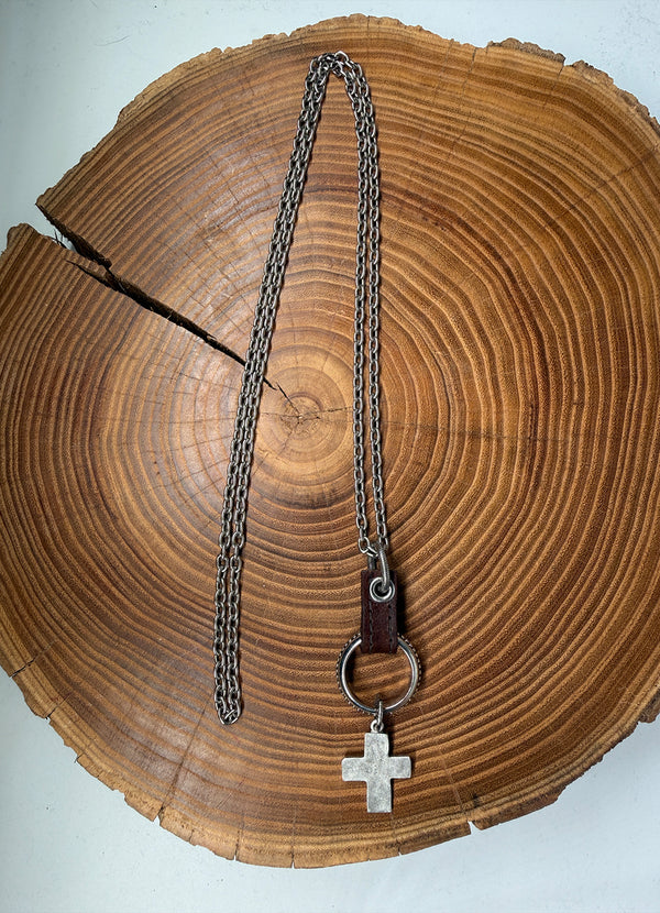 Belle Via Jewelry Leather "Francis" Necklace - Cross