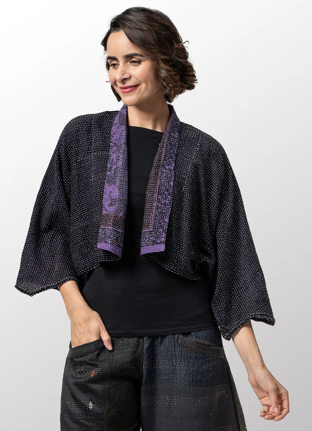 Mieko Mintz Paisley Kantha Puff Sleeve Shrug