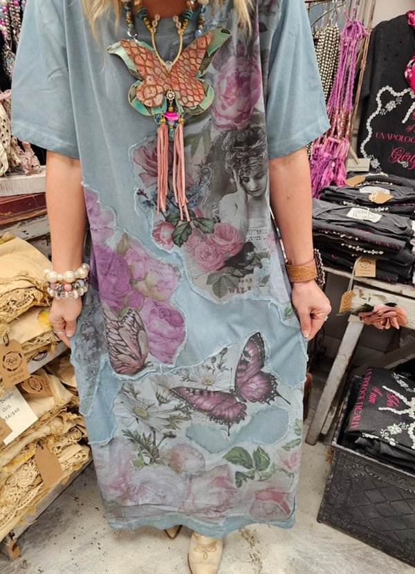 A Rare Bird Blue Butterfly T-Shirt Dress