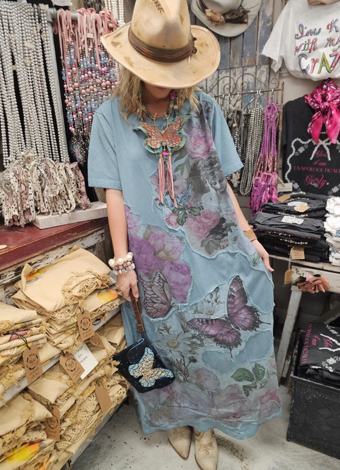 A Rare Bird Blue Butterfly T-Shirt Dress