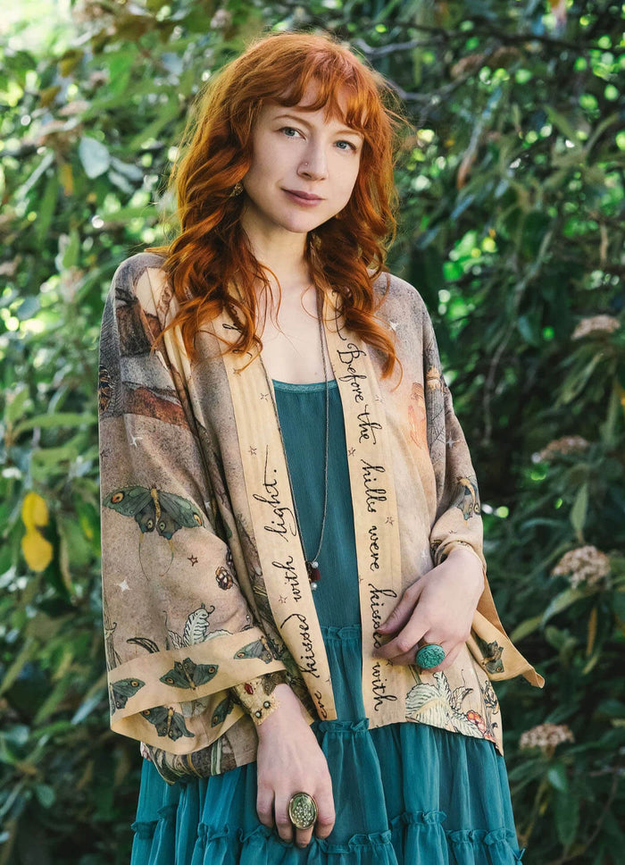 Market Of Stars Love Light Cropped Kimono W/ Woodland Swallow & Stars