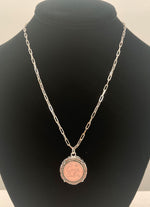 Julie Kreamer Vintage Coco Cuba Button Necklace on Paperclip Chain - Pink