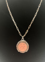 Julie Kreamer Vintage Coco Cuba Button Necklace on Paperclip Chain - Pink