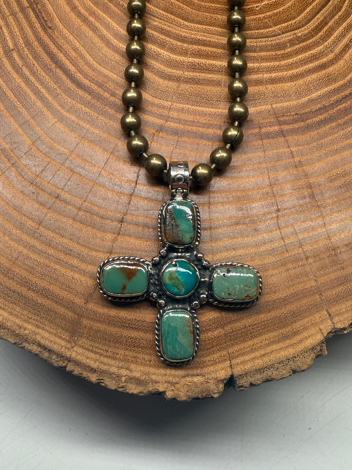 Belle Via Jewelry One-Of-A-Kind Turquoise Stone Cross Necklace