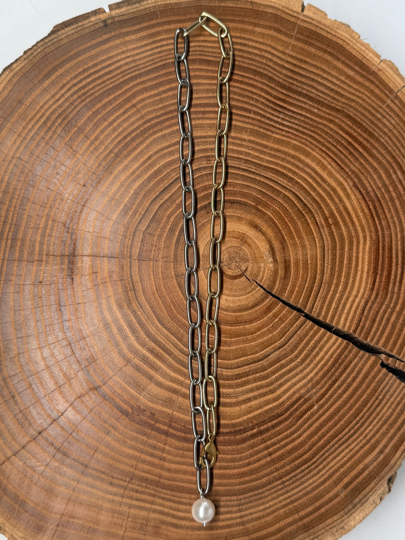 Belle Via Jewelry Mixed Metal Paperclip Chain Necklace