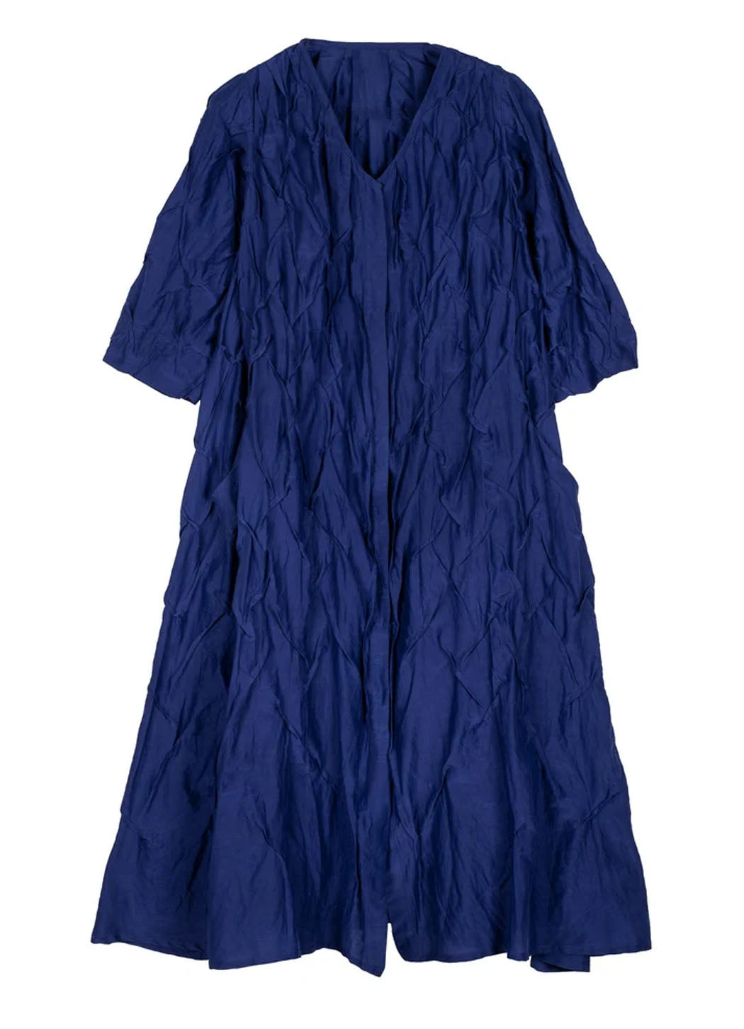 Mieko Mintz Dyed Cotton Silk Voile Wavy Tuck A Line Dress