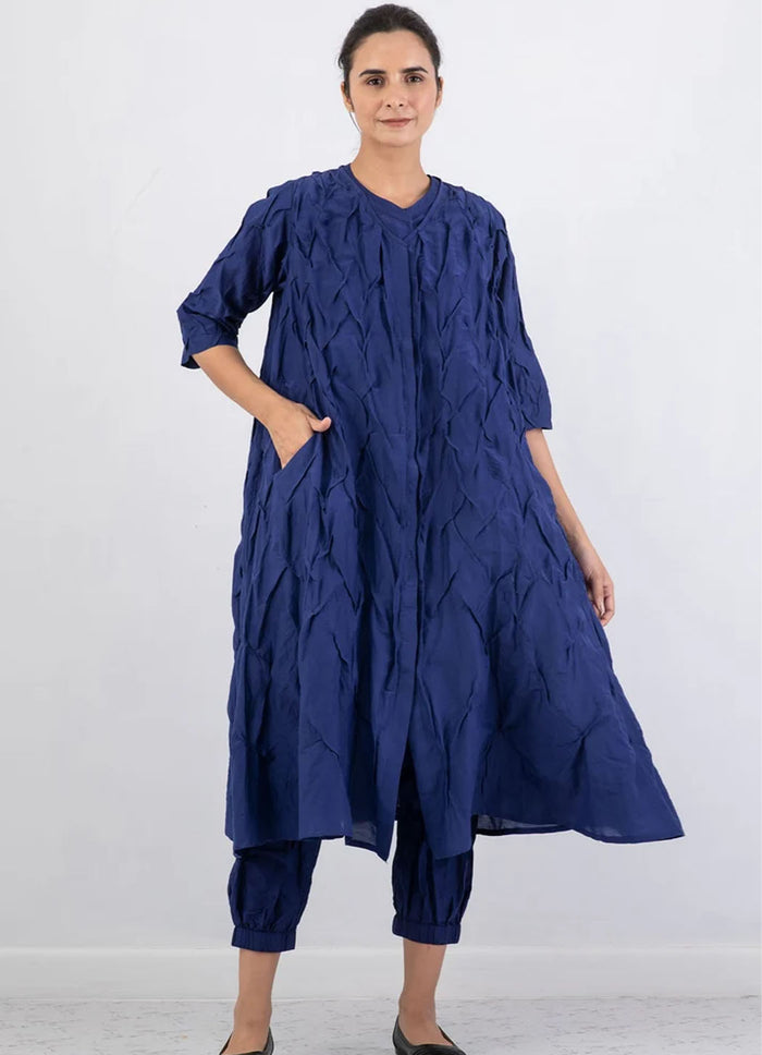 Mieko Mintz Dyed Cotton Silk Voile Wavy Tuck A Line Dress