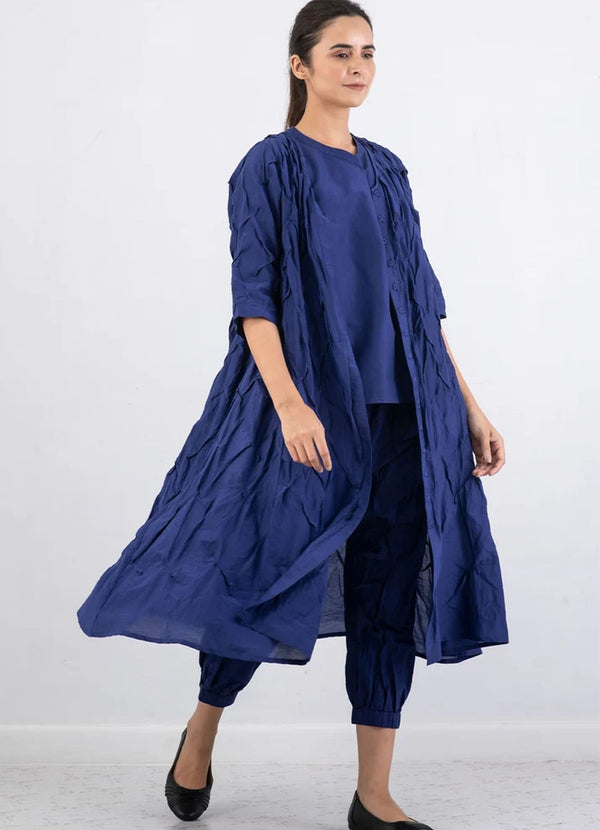 Mieko Mintz Dyed Cotton Silk Voile Wavy Tuck A Line Dress