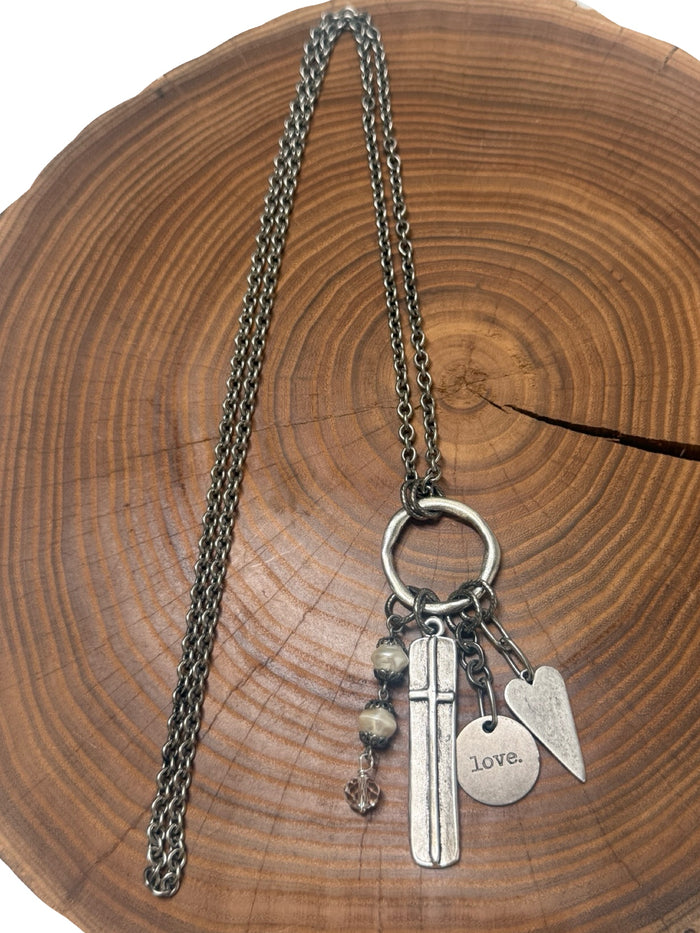 Belle Via Jewelry Cross + Heart Cluster Necklace