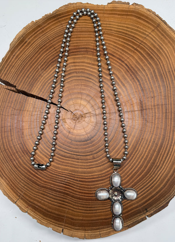 Belle Via Jewelry One-Of-A-Kind Exclusive Mother of Pearl Cross Necklace