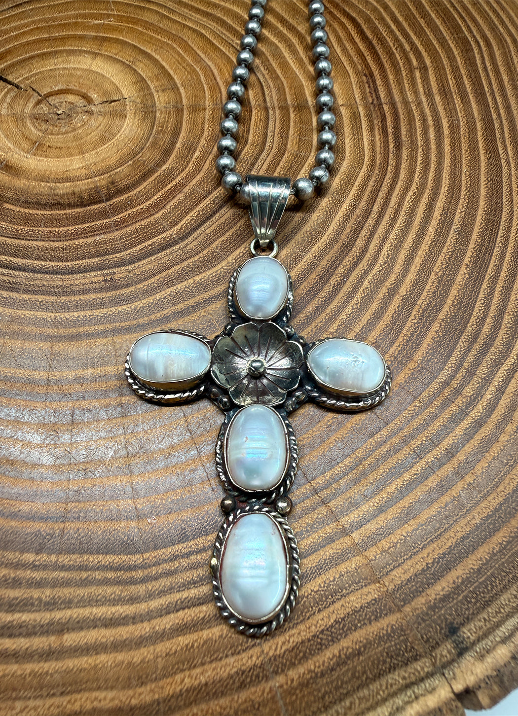 Belle Via Jewelry One-Of-A-Kind Exclusive Mother of Pearl Cross Necklace