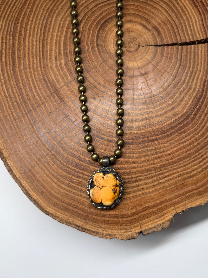 Belle Via Jewelry One-Of-A-Kind Orange Howlite Signature Stone Piece Necklace