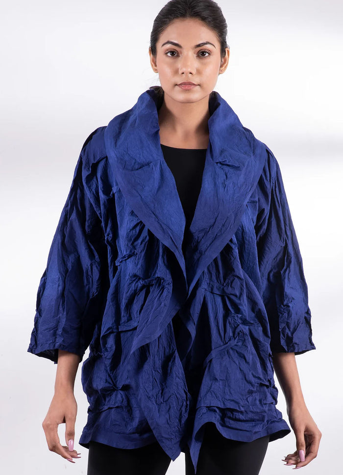 Mieko Mintz Dyed Cotton Silk Heavy Voile Wavy Tuck Cocoon Jacket