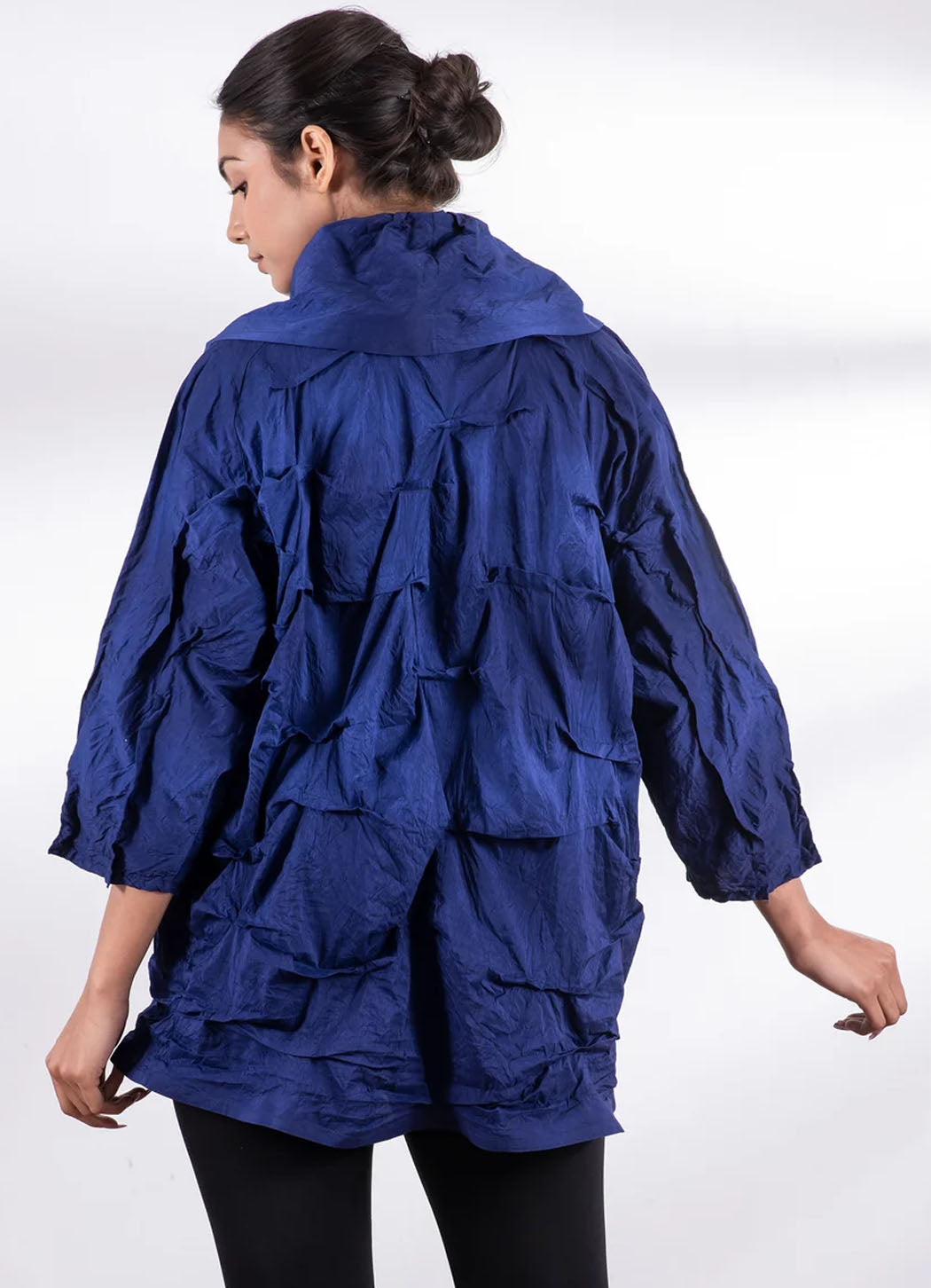 Mieko Mintz Dyed Cotton Silk Heavy Voile Wavy Tuck Cocoon Jacket