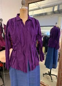 Mieko Mintz Cotton Silk Voile Wavy Tuck Shirt