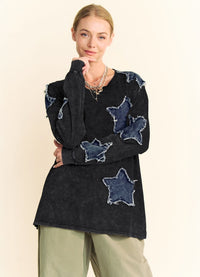 Davi & Dani Washed Denim Star Patch Tee