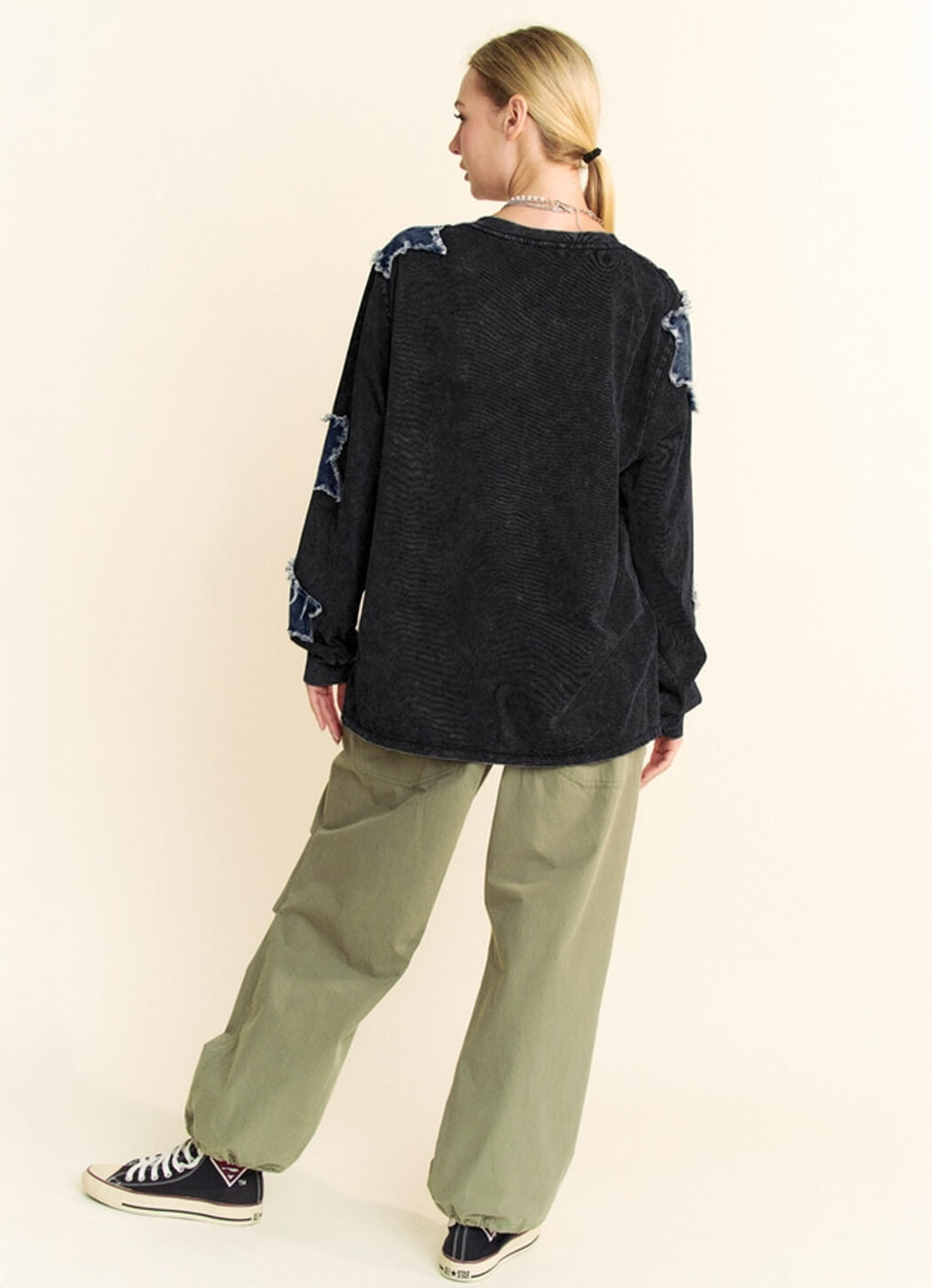 Davi & Dani Washed Denim Star Patch Tee