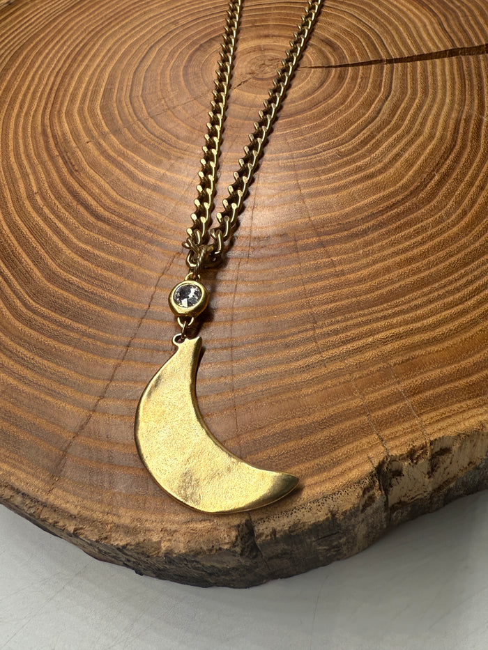 Belle Via Jewelry Hammered Moon Necklace
