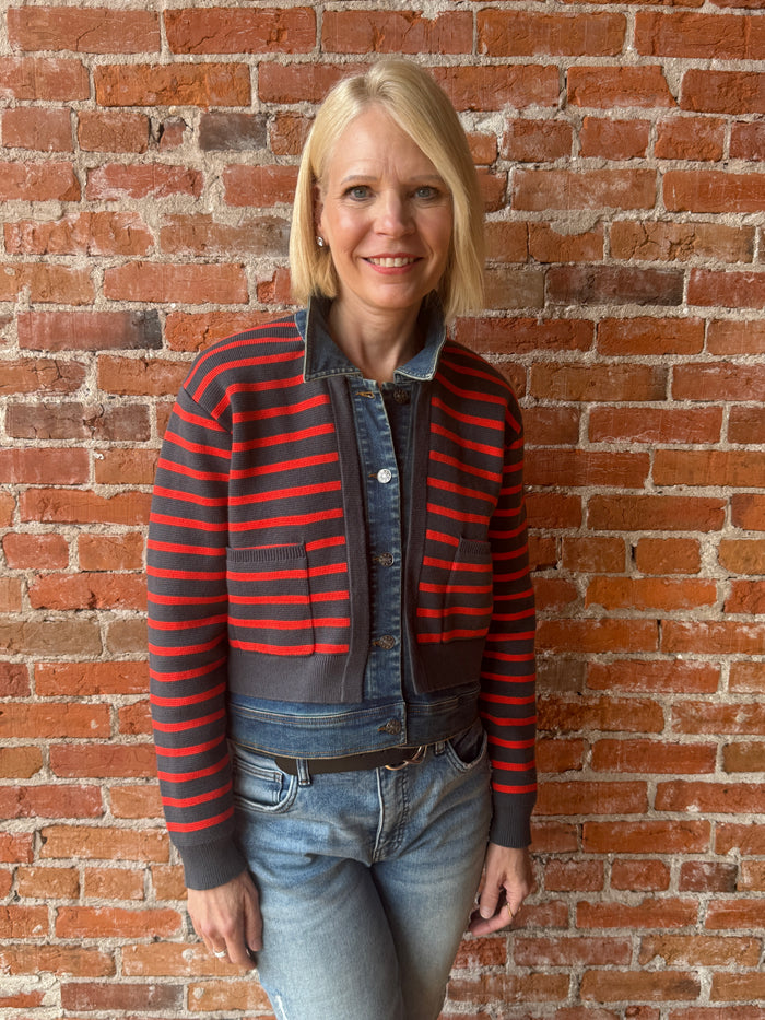 J Society Striped Denim Trim Jean Jacket