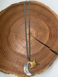 Belle Via Jewelry Large Star + Moon Necklace