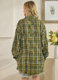 Oli & Hali Washed Plaid Button Front Shirt