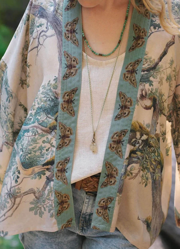 Market Of Stars Earth & Sky Pixie Duster Cropped Bamboo Kimono With Trees
