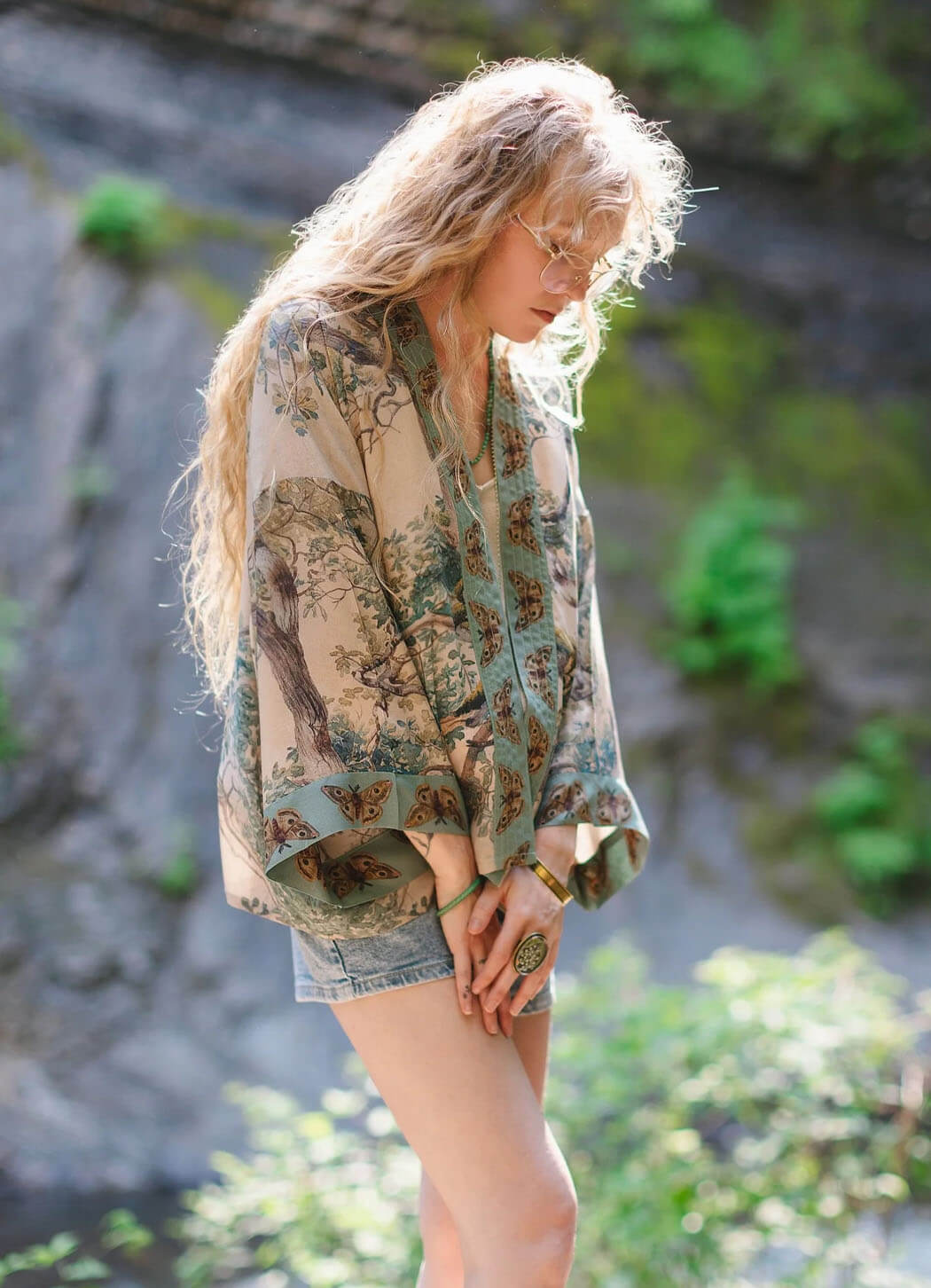Market Of Stars Earth & Sky Pixie Duster Cropped Bamboo Kimono With Trees