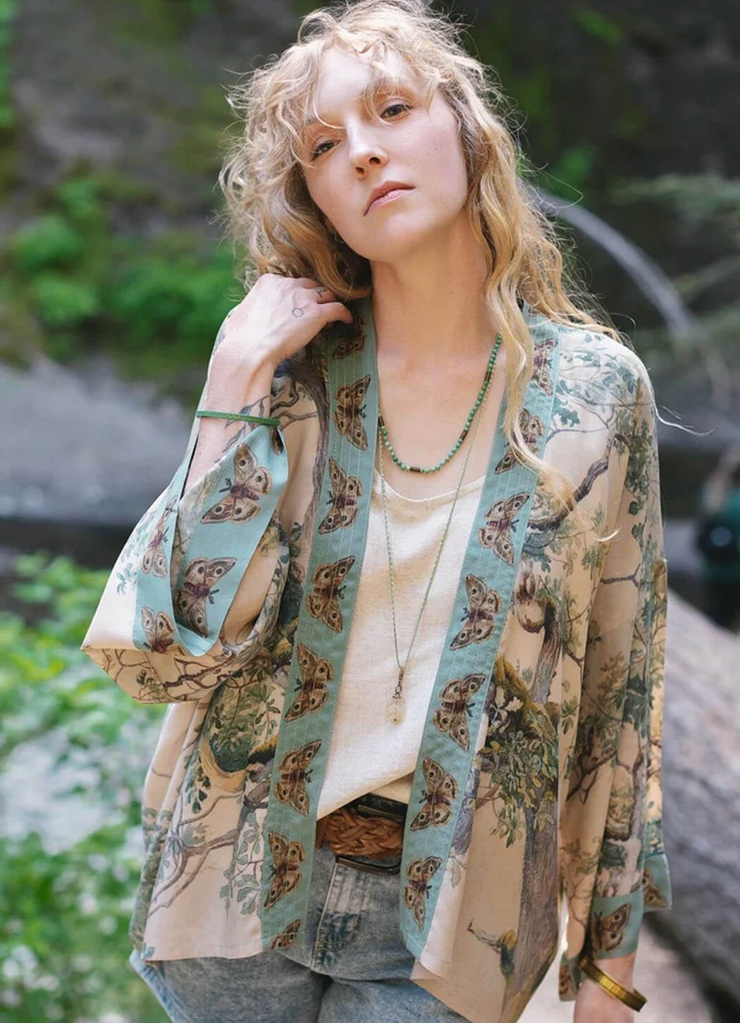Market Of Stars Earth & Sky Pixie Duster Cropped Bamboo Kimono With Trees