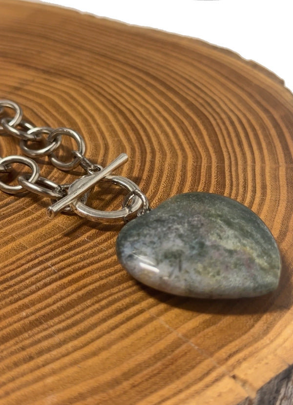 Belle Via Jewelry One-Of-A-Kind Moss Agate Heart Necklace