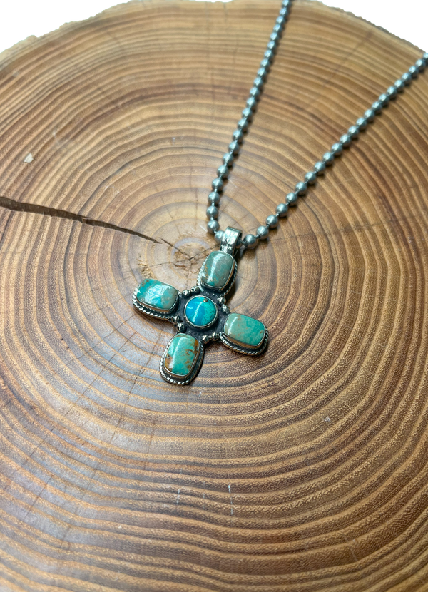 Belle Via Jewelry One-Of-A-Kind Turquoise Stone Cross Necklace