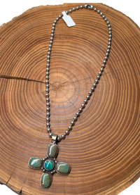 Belle Via Jewelry One-Of-A-Kind Turquoise Stone Cross Necklace