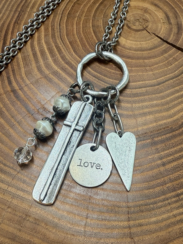 Belle Via Jewelry Cross + Heart Cluster Necklace