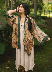 Market of Stars Fable Matinee Mid-Length Duster bamboo Kimono with Deer and Moon