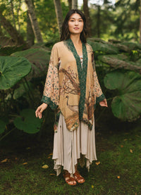 Market of Stars Fable Matinee Mid-Length Duster bamboo Kimono with Deer and Moon