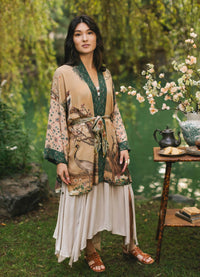 Market of Stars Fable Matinee Mid-Length Duster bamboo Kimono with Deer and Moon