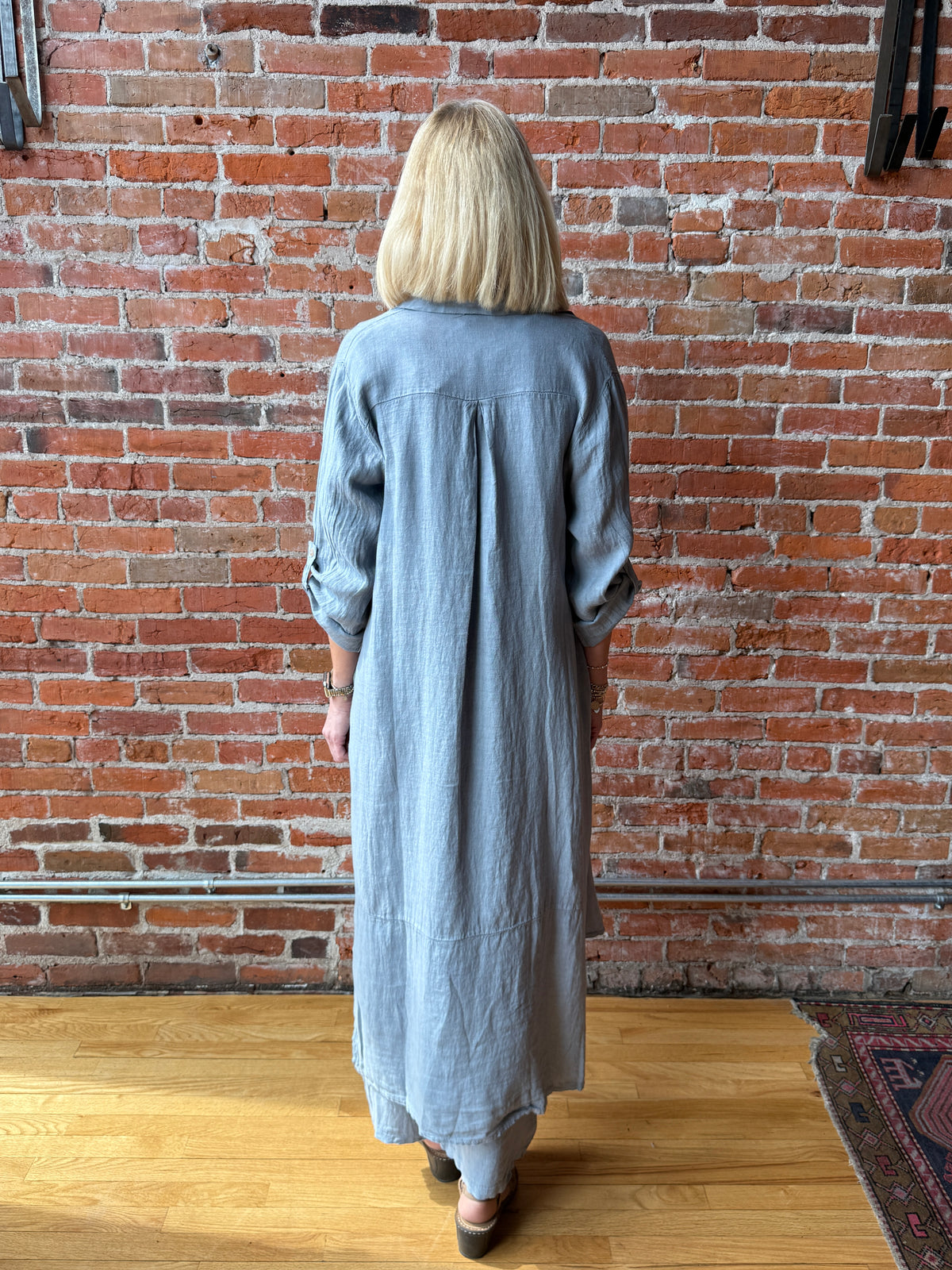 Suzy D Larino Linen Long Button Thru Dress