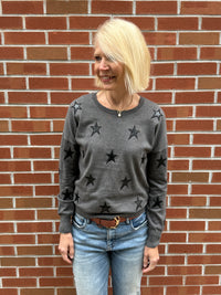 J. Society Faux Leather Star Crew Sweater