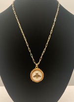 Julie Kreamer Vintage Button Bee Necklace on Paperclip Chain