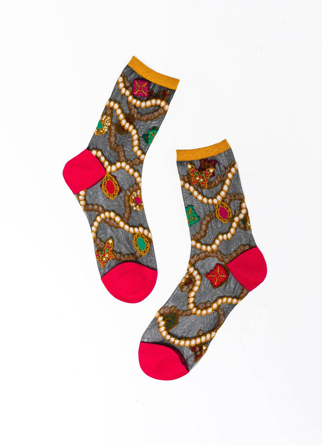 Sock Candy Pearls & Jewels Black Sheer Ankle Sock