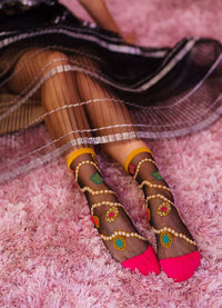 Sock Candy Pearls & Jewels Black Sheer Ankle Sock