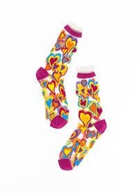 Sock Candy Y2K Hearts Ruffle Sheer Crew Sock