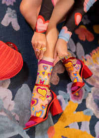 Sock Candy Y2K Hearts Ruffle Sheer Crew Sock
