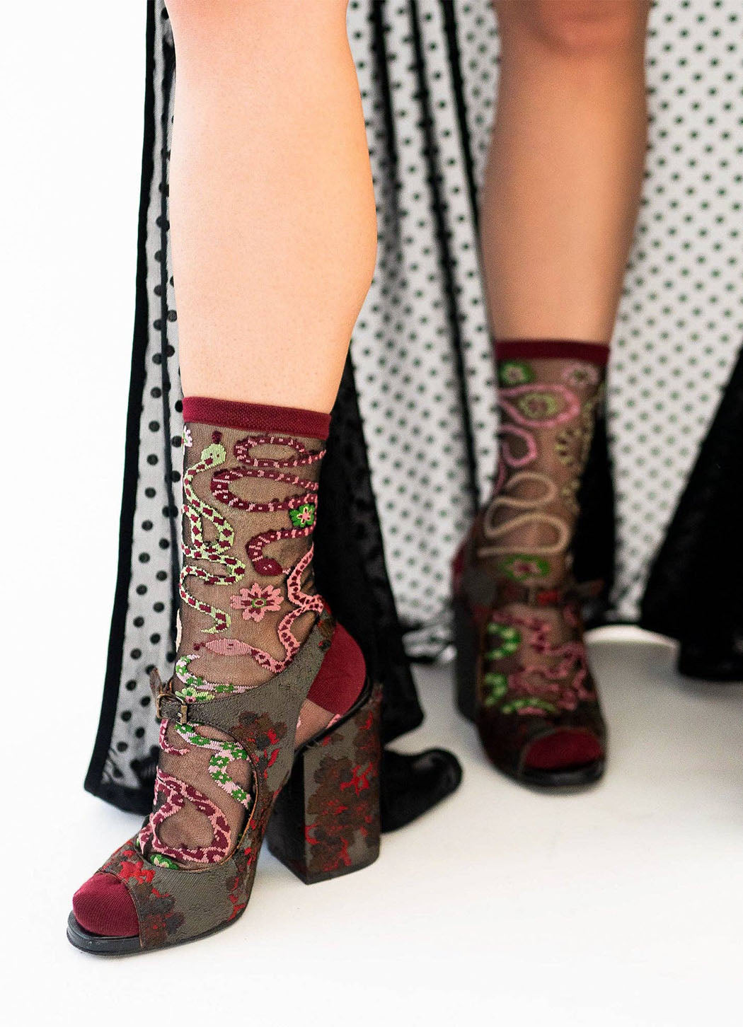 Sock Candy Serpentine Floral Black Sheer Crew Sock