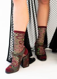 Sock Candy Serpentine Floral Black Sheer Crew Sock