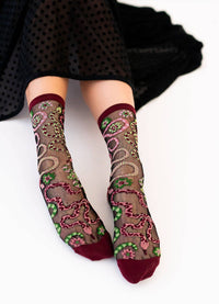 Sock Candy Serpentine Floral Black Sheer Crew Sock