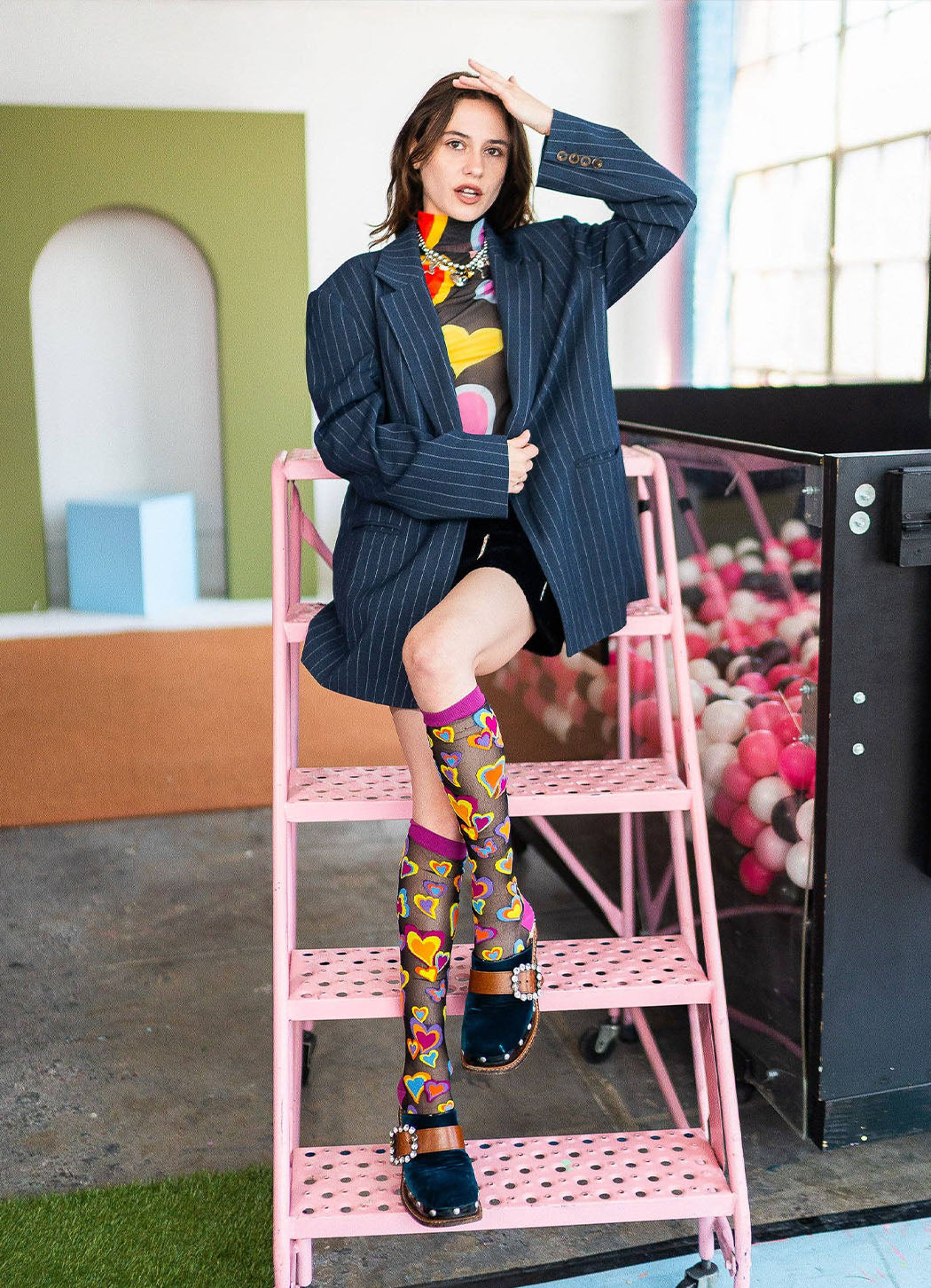 Sock Candy Y2K Hearts Black Sheer Knee High Sock