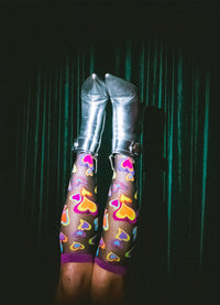 Sock Candy Y2K Hearts Black Sheer Knee High Sock