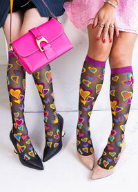 Sock Candy Y2K Hearts Black Sheer Knee High Sock