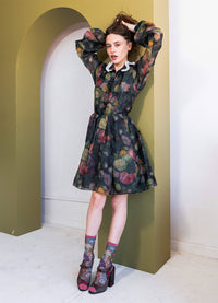 Sock Candy Dark Florals Black Sheer Crew Sock